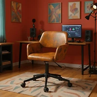 Fauteuil pivotant Homy Casa à hauteur réglable et siège rembourré, imitation daim brun
