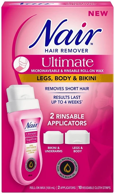 Cire dépilatoire pour jambes, corps et bikini Cire à bille rinçable et à micro-ondes Suprême de Nair