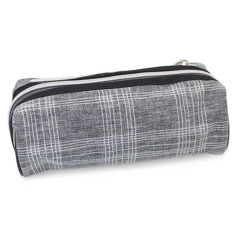 Pen+Gear Checked Pencil Pouch in Grey with White Stitched Pattern