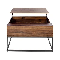 Homylin Table basse relevable de 39,4 pouces, table centrale industrielle avec compartiment de rangement caché pour le salon, petite pour la salle à manger, la réception, le bureau à domicile, brun ru