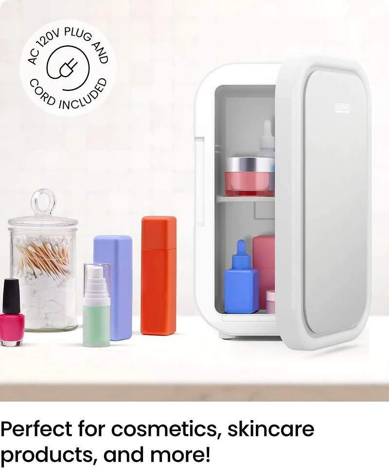 ICEMAN Portable Mini Fridge w/ 8 355 ml (12oz) Can Capacity, Cools and Heats, Car Plug Included - White, New