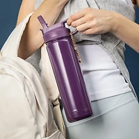 Thyme & Table 26 oz Water Bottle with Straw Lid, Purple with Moon Gold Charm