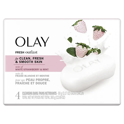 Olay Fresh OutlastMD Pain de beauté, fraise blanche rafraîchissante et menthe 4 pains, 90 g, fraise blanche et menthe