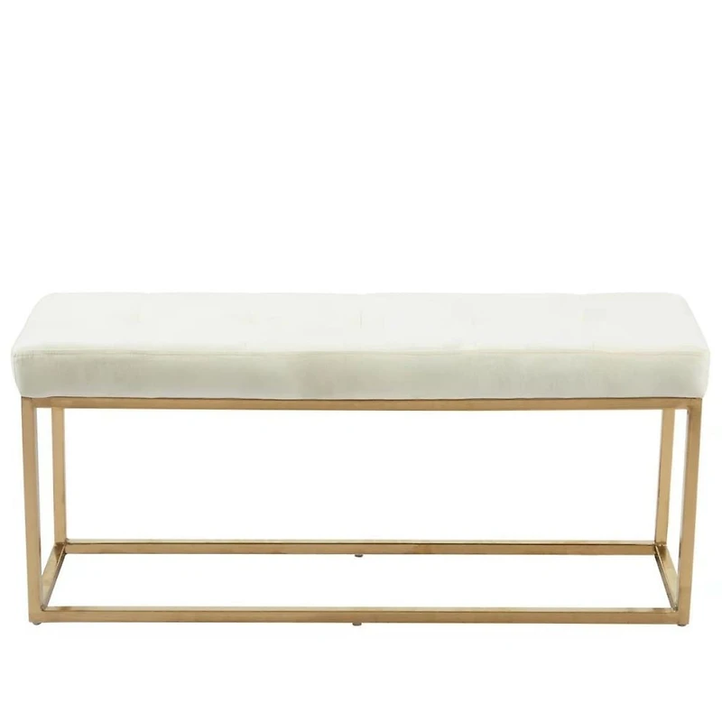 Heavenly Collection Beige Velvet Bench, Velvet Bench with Gold Stainless Steel, Stainless Steel Bench, Polished Bench, Velvet Bench, Gold Bench, Entryway Bench