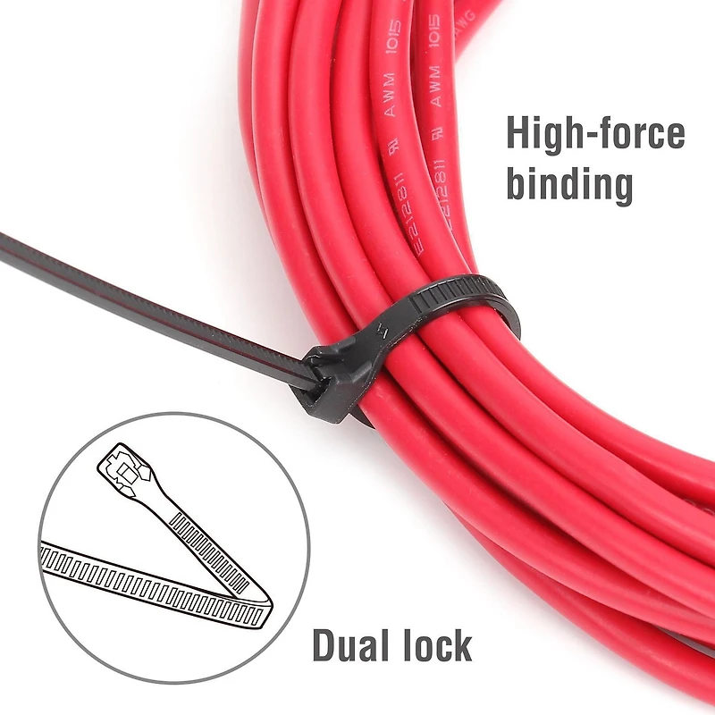 WorkPro Attaches de câble à double verrouillage de 8 pouces, 45 lb, noires, 100 pièces Nylon<br>Double verrouillage