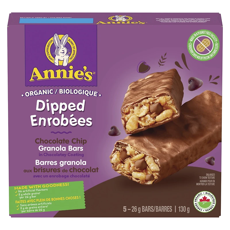 Annie's Biologique Enrobées aux brisures de Chocolat Barres granola 130g