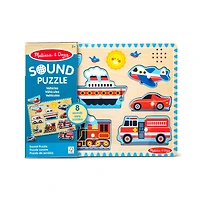 Melissa & Doug Vehicles Sound Puzzle - Wooden Peg Puzzle With Light-Activated Sound Effects (8 pcs), Wooden Peg Puzzle