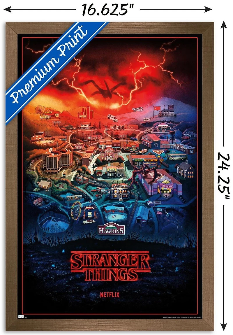 Netflix Stranger Things: Season 4 - Hawkins, Indiana Wall Poster, 22.375" x 34" Framed