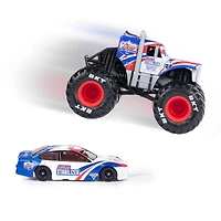Monster Jam, Monster truck Lucas Stabilizer officiel et voiture de course à l'échelle 1:64, jouets pour garçons et filles à partir de 3 ans