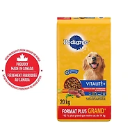 Nourriture sèche pour chiens adultes PEDIGREE VITALITÉ+ saveur de bœuf nourrissant et de légumes, sac de 20kg