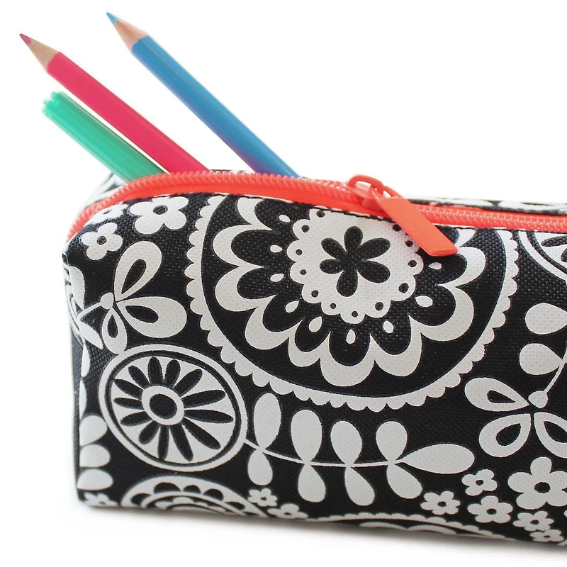 Pen+Gear Black & White Pencil Pouch with Geo Floral Print