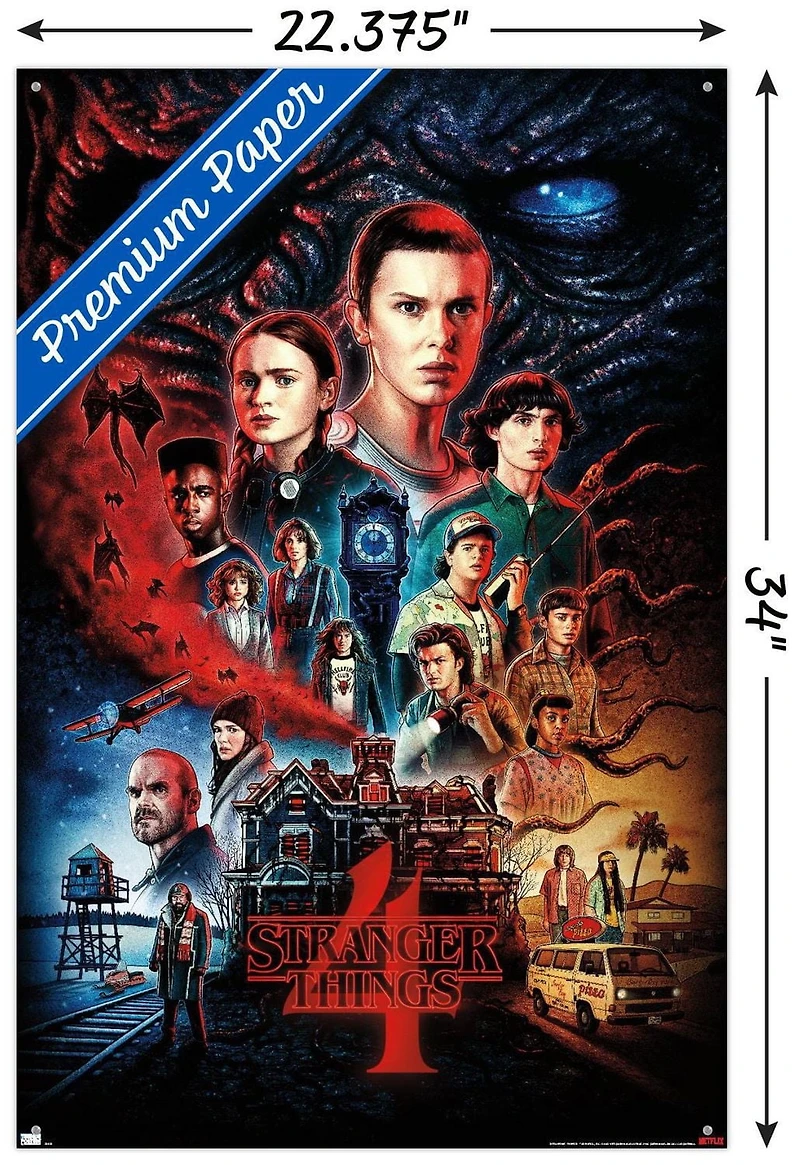 Netflix Stranger Things: Saison 4 – Une feuille 22,375" x 34" Affiche Murale avec Cadre Magnétique en Bois de Hêtre, par Trends International