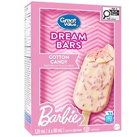 Barres de crème glacée légère aromatisée naturellement à la barbe à papa Barbie Great Value 4 x 80