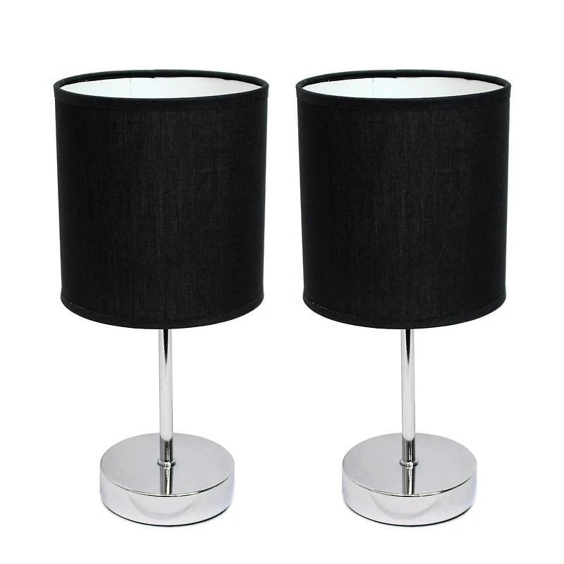Simple Designs Chrome Mini Basic Table Lamp with Fabric Shade 2 Pack Set