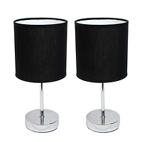 Simple Designs Chrome Mini Basic Table Lamp with Fabric Shade 2 Pack Set