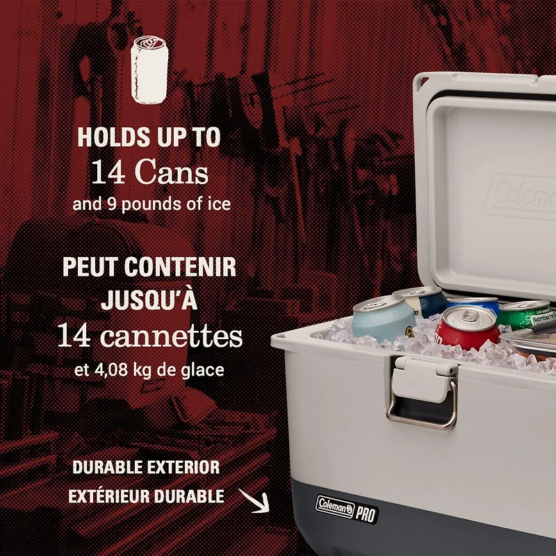 Glacière rigide premium Coleman Pro, 17 qt (16 pintes), format boîte à lunch, robuste, ultralégère, couvercle et corps entièrement isolés, garde le froid pendant des jours