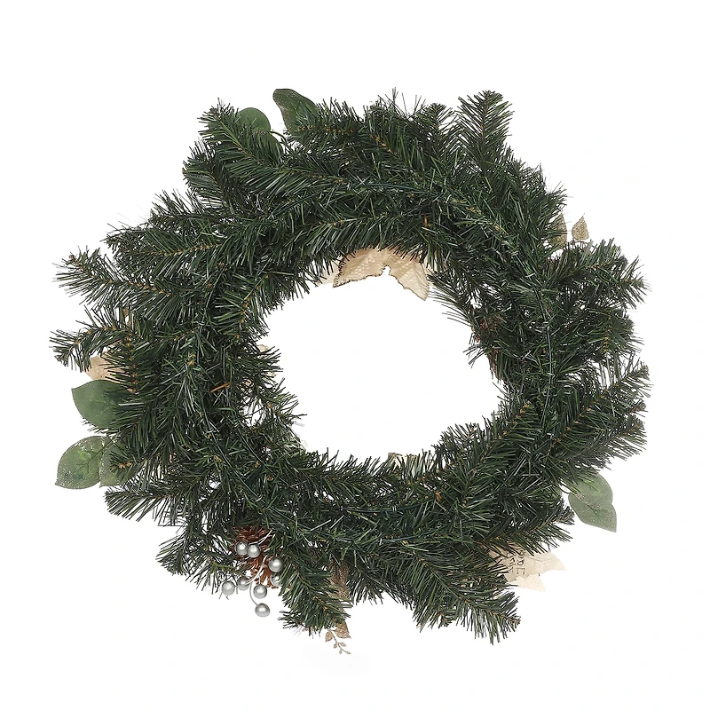 Holiday Time PL 20 in Plastic Gold Poinsettia Wreath Home Decor, HOLIDAY TIME PL 24IN GOLD POINSETTIA WREATH Home Decor