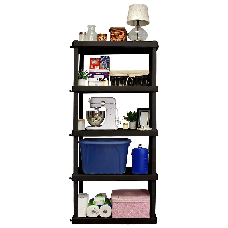 Hyper Tough Plastic Shelves Garage Storage Shelving Unit 5-Tier 73.80"H x 17.75"D x 36"W Black-750 lb Total Capacity Made In Canada