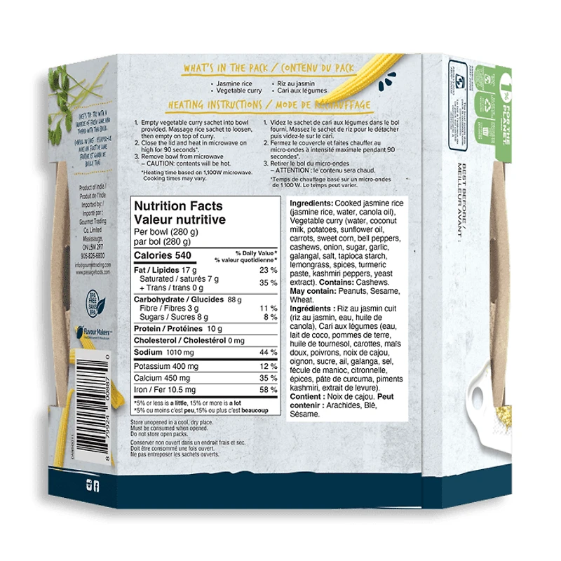 Passage to Asia - Bol curry végétarien – Curry jaune Thaï (280g) Délicieusement rapide: un curry Thaï authentique végétarien en 90 secondes