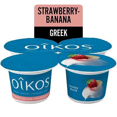 Oikos Yogourt Grec, Fraises Banane, 2% M.G., Brassé 4 x 100 g