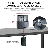 Sunjoy Smokeless Tabletop Fire Pit Bottom-Mounted, 11.81 inch Height Portable Propane Gas Fire Pit with Stainless Steel Burner, Outdoor Patio Camping Bonfire, Heat Transfer