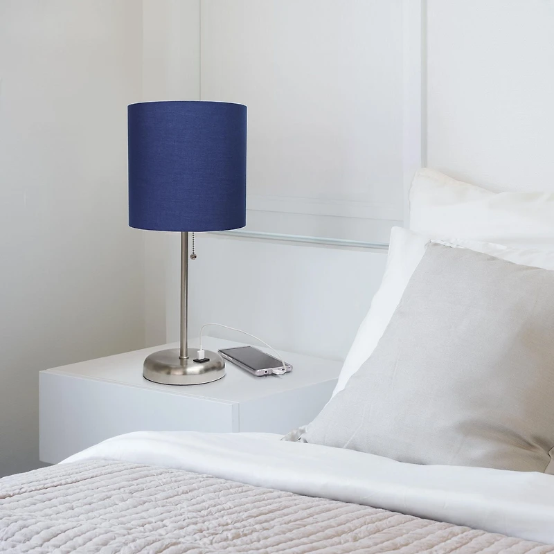 LimeLights Stick Lamp with USB charging port and Fabric Shade