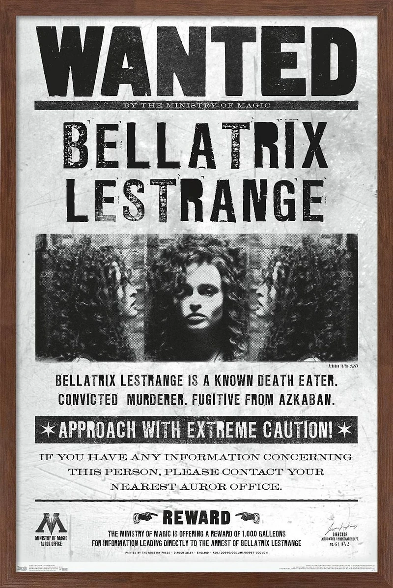 The Wizarding World: Harry Potter - Bellatrix Wanted Poster Wall Poster, 14.725" x 22.375"