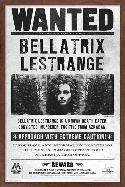 The Wizarding World: Harry Potter - Bellatrix Wanted Poster Wall Poster, 14.725" x 22.375"