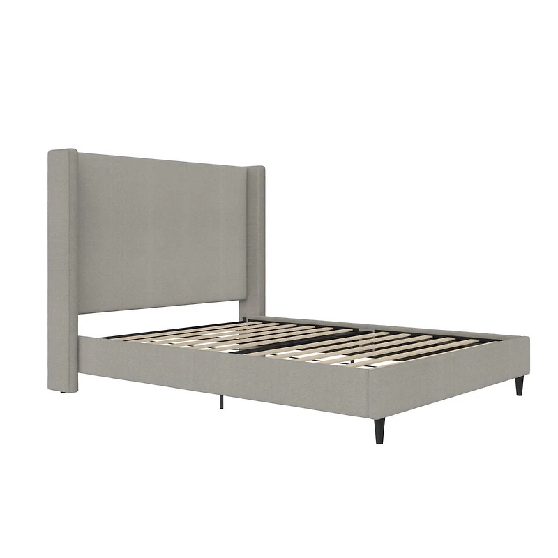 DHP Eveline Upholstered Platform Bed Frame with High Wingback Headboard, Queen, Textured Gray Canvas