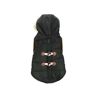 Holiday Time Vêtements pour chiens : Veste à capuche pour l'automne et l'hiver, noir avec fausses boutons, taille XS-XL