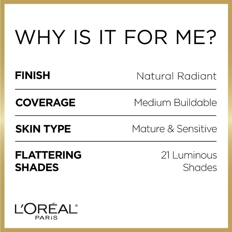L'Oréal Paris Age Perfect Radiant Hydrating Serum Foundation, No Settling, Vitamin B3, Almond, 30  ML