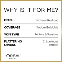 L'Oréal Paris Age Perfect Radiant Hydrating Serum Foundation, No Settling, Vitamin B3, Almond, 30  ML