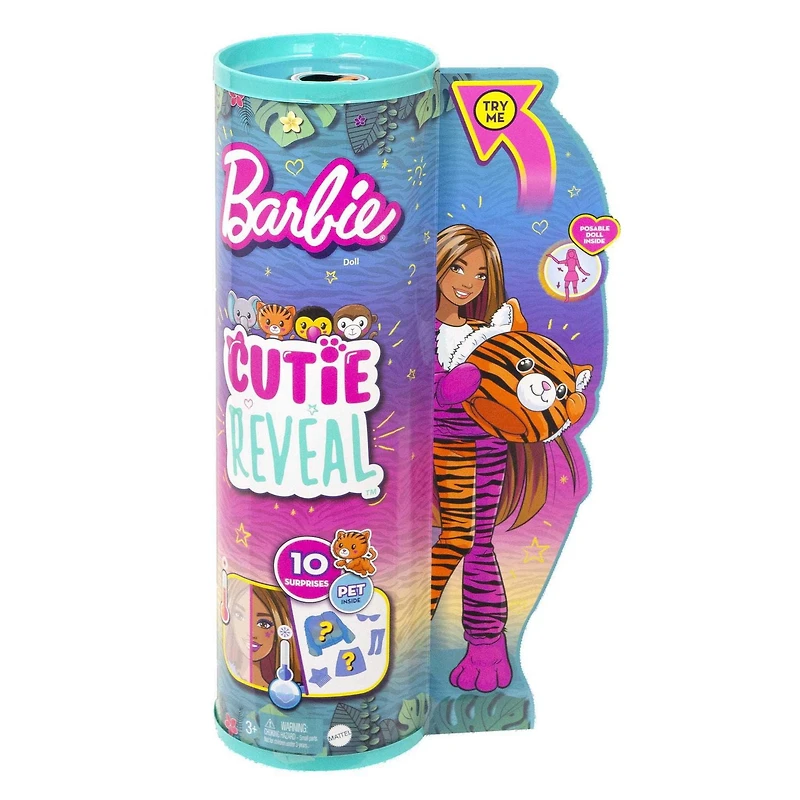 Barbie Dolls and Accessories, Cutie Reveal Doll, Jungle Series Tiger