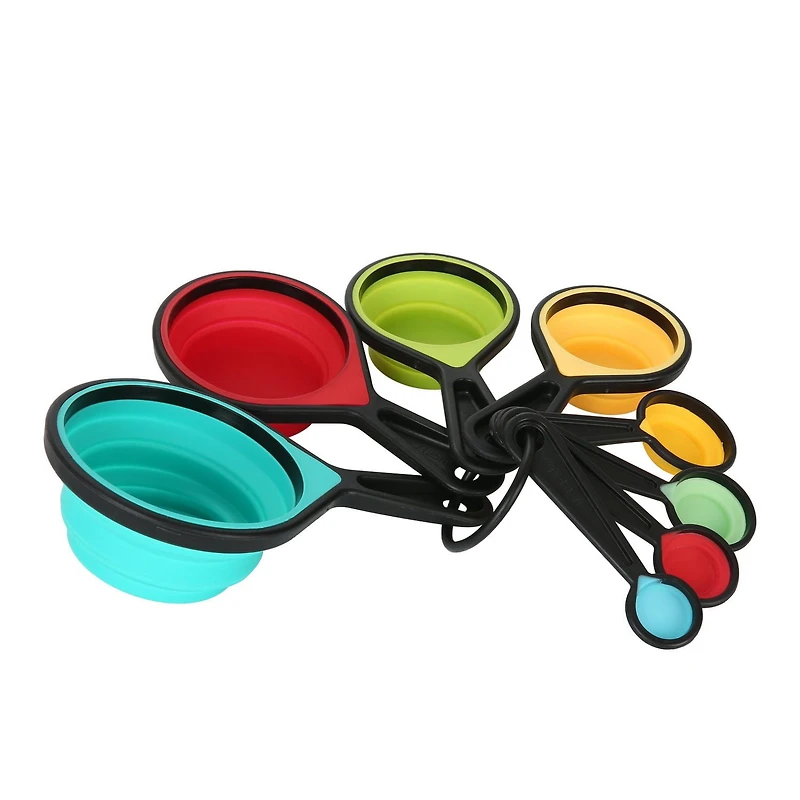 Mainstays 8-Piece Collapsible Silicone Measuring Cup and Measuring Spoon Set, Mainstays 8 Piece Measuring Set