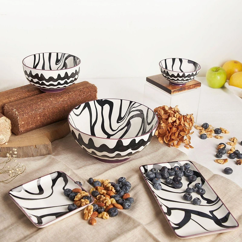 Chevron Noir Bol 10cm, Ensemble de 4