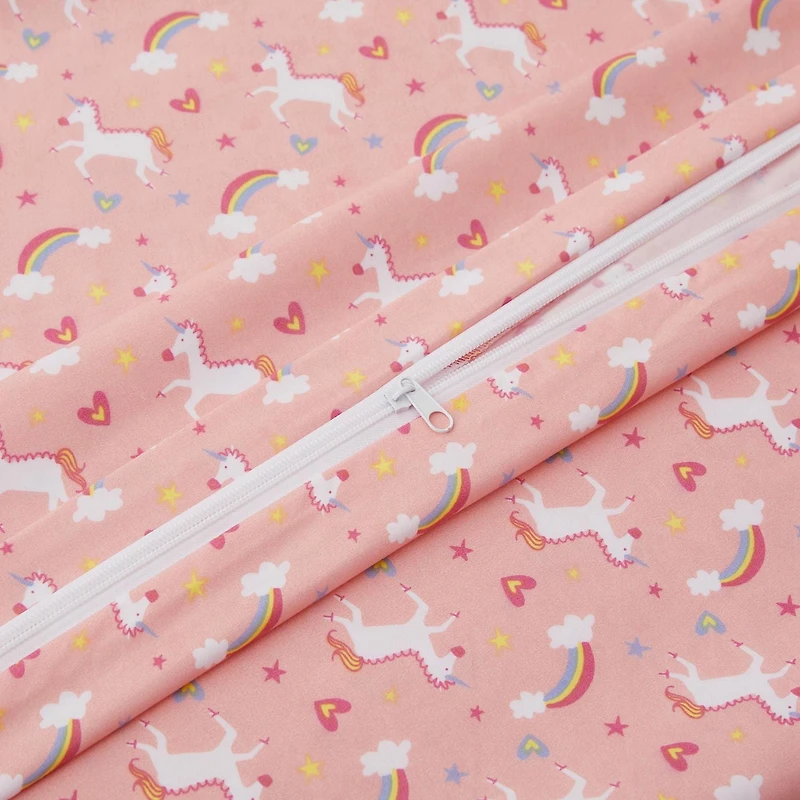 Ensemble de literie Marina Décoration pour enfants et filles, imprimé, en coton doux 600 fils, avec housse de couette et drap-housse, motif licorne rose et arc-en-ciel