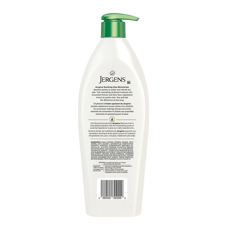 Hydratant pour le corps à l’aloès apaisant pour la peau sèche de Jergens (620mL) Testé par des dermatologues | 620 ml