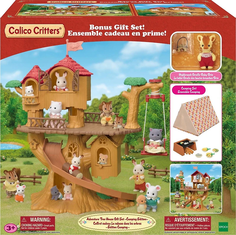 Coffret Aventure Cabane dans les Arbres Édition Camping de Calico Critters, Dollhouse Playset avec figurine et accessoires