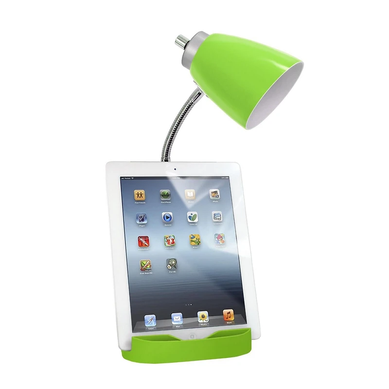 Lampe de bureau Limelights col de cygne avec support de livre pour tablette iPad et port USB, verte