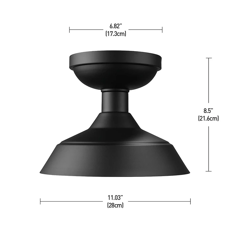 Globe Electric Kurt 1-Light Outdoor Indoor Metal Flush Mount Ceiling Light, Matte Black, 44677