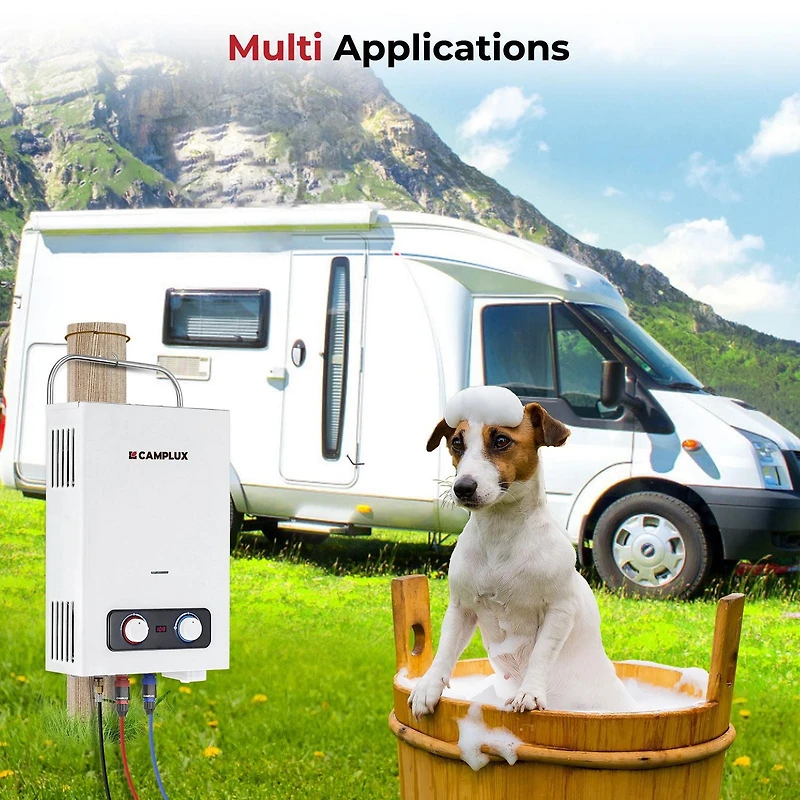 Camplux Pro 1.58 GPM Outdoor Portable Propane Tankless Water Heater, White