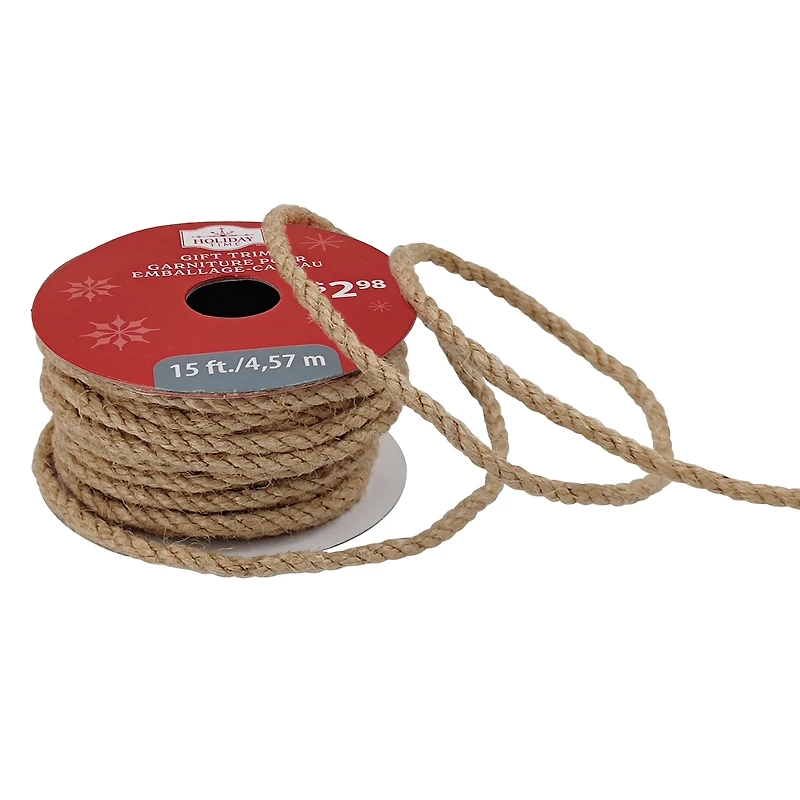 Holiday Time Garniture cadeau de cordon tordu naturel de Noël, 15 pieds NATURAL TRIM - FRENCH