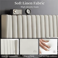 Fullfurnique Upholstered Bed Frame with Wing Side and Channel Headboard, King, Ivory
