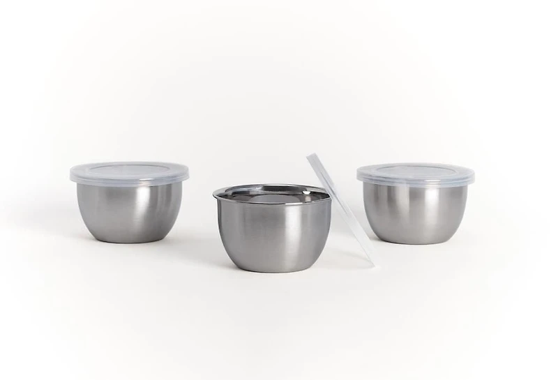 Mainstays 6-Piece Brushed Stainless Steel 2-Cup Prep Bowl with Lid, 3 Pack