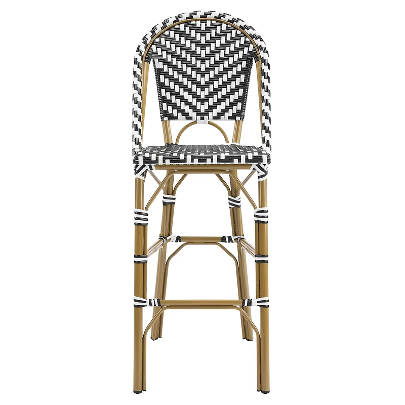 Noble House Outdoor Bar Stools Set of 4,PE Rattan French Barstool,Black+White
