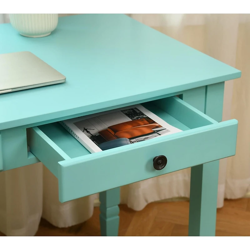 Homylin Home Office Desk with 2 Drawers, 43" Writing Computer Desk for Bedroom, Modern Green Makeup Vanity Table Desk, Study Table Writing Desk, Computer Work Station, Green