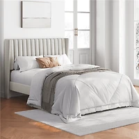Fullfurnique Upholstered Bed Frame with Wing Side and Channel Headboard, King, Ivory
