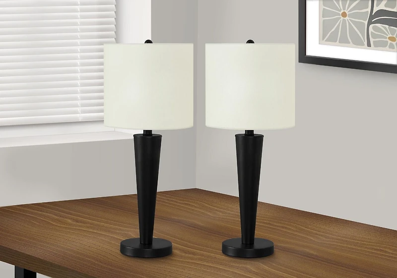 Monarch Specialties Lighting, Set Of 2, 24"h, Table Lamp, Usb Port Included, Black Metal, Ivory / Cream Shade, Contemporary