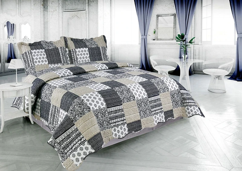 Marina Decoration Rich Printed Embossed Pinsonic Coverlet Bedspread Ultra Soft Bedding Summer Quilt Set with Shams, Navy Blue Plaid Pattern