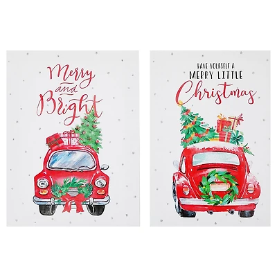 Canvas Wall Sign With Glitter (Red Car With Gifts) (Asstd) - Set of 2